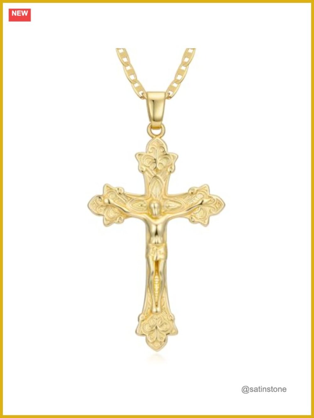 14K Gold Plated Cross Crucifix Pendant Necklace Religious Gift